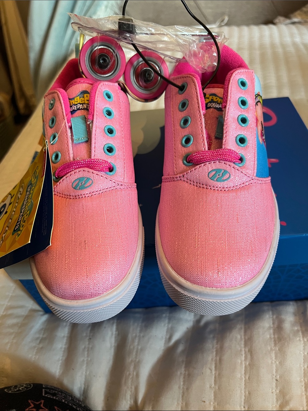 Nickelodeon Pink Canvas Kids Sneakers with Teal Accents & Detachable Wheels